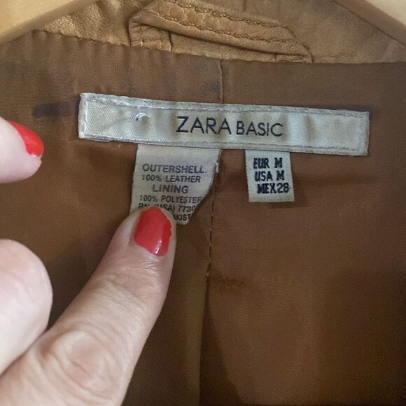 Vintage Y2K Zara Womens Tan Camel Distressed Soft Leather Jacket Coat - Picture 3 of 12